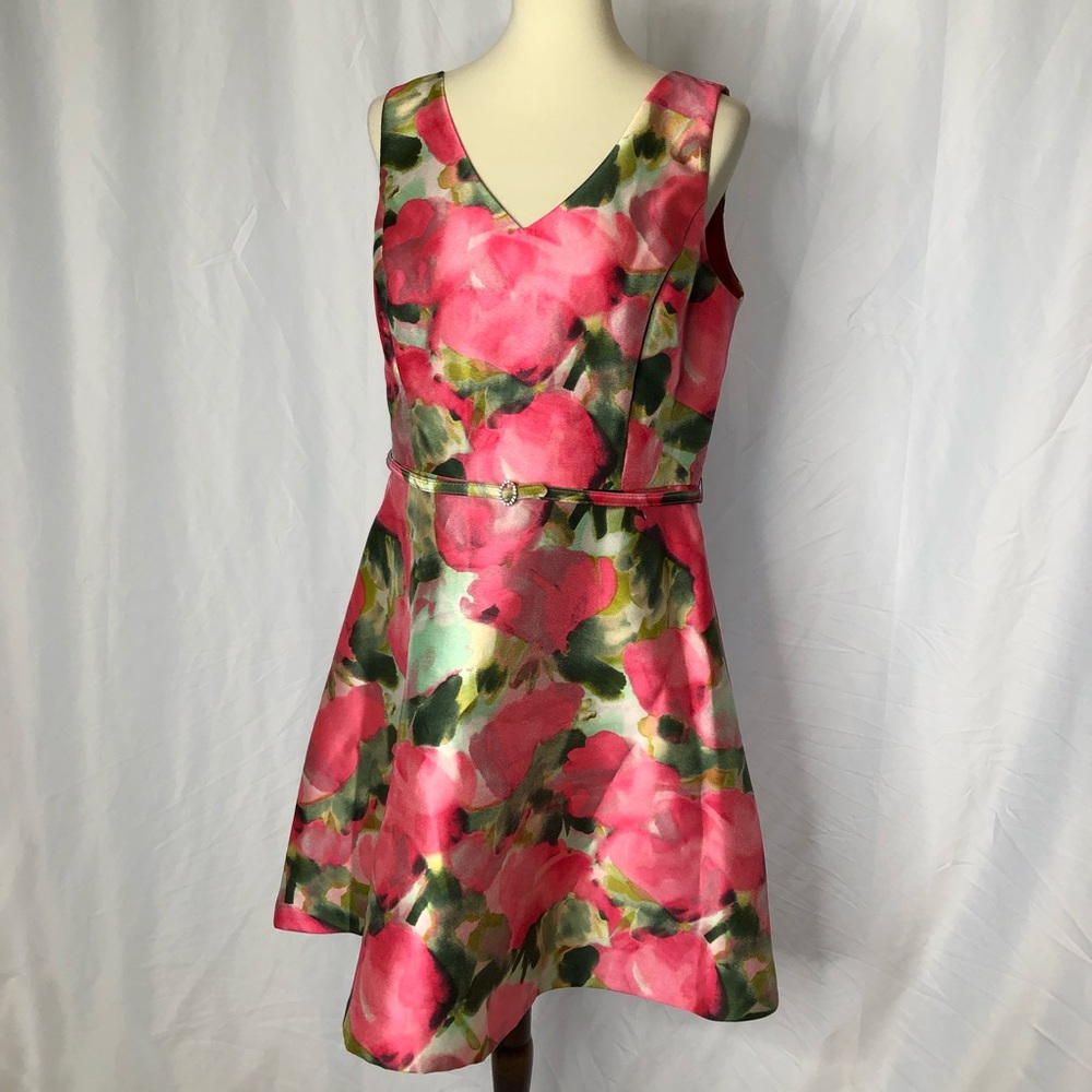 Donna Ricco Pink & Green Floral Fit & Flare dress